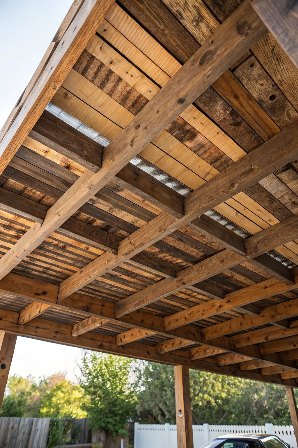 Transform your carport with a rustic pallet roof for a sustainable and stylish cover.