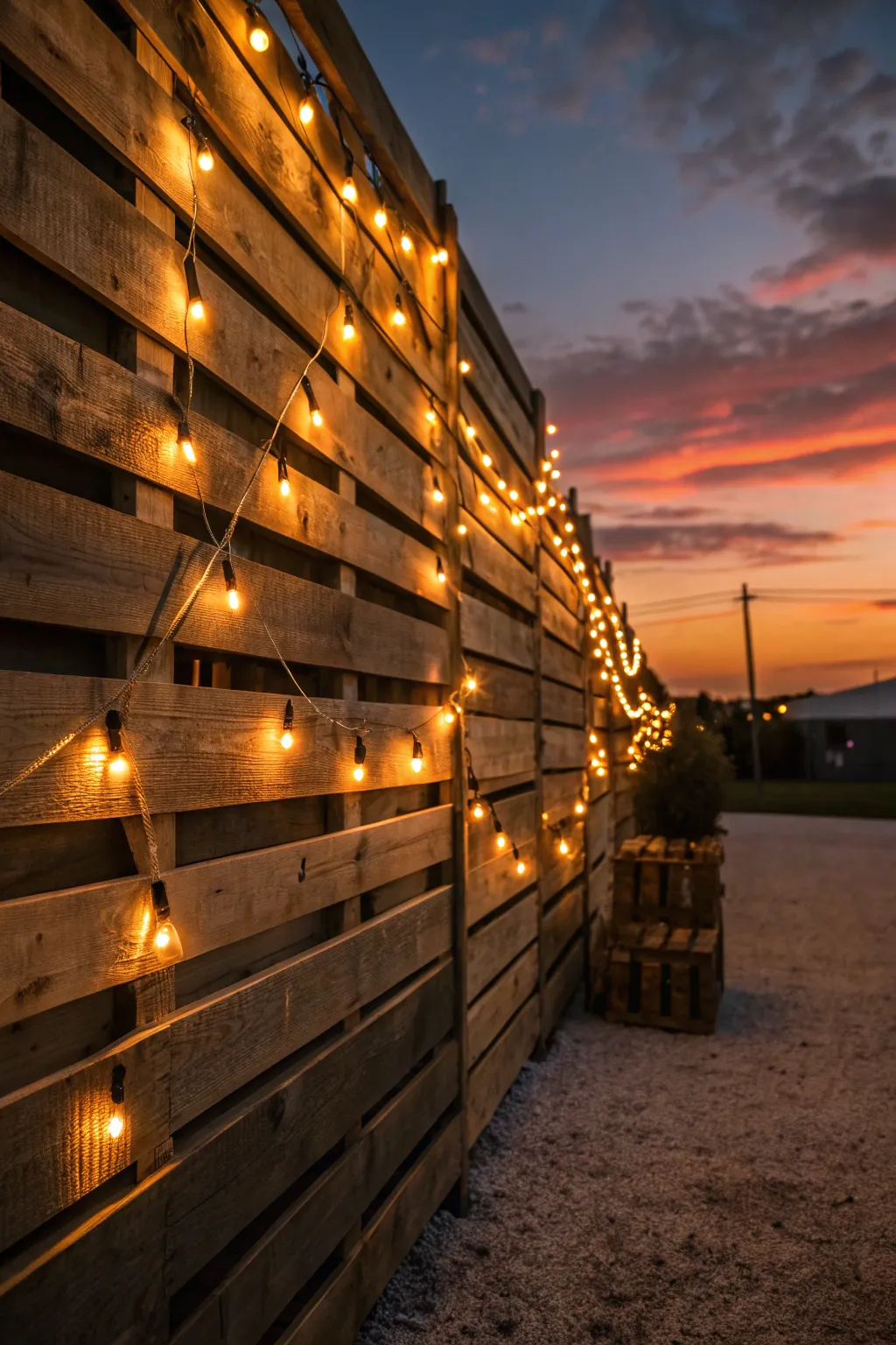 Transform your patio with a stunning pallet wall lighting design for mesmerizing evenings.