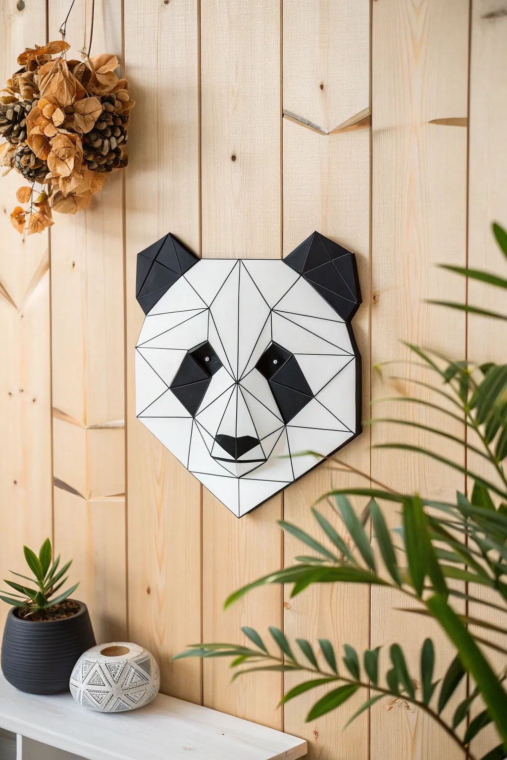 Elevate your space with chic geometric panda art—where simplicity meets elegance.