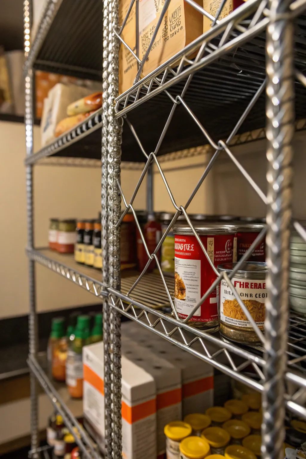 Elevate your pantry organization with robust wire shelving for a sleek, industrial touch.