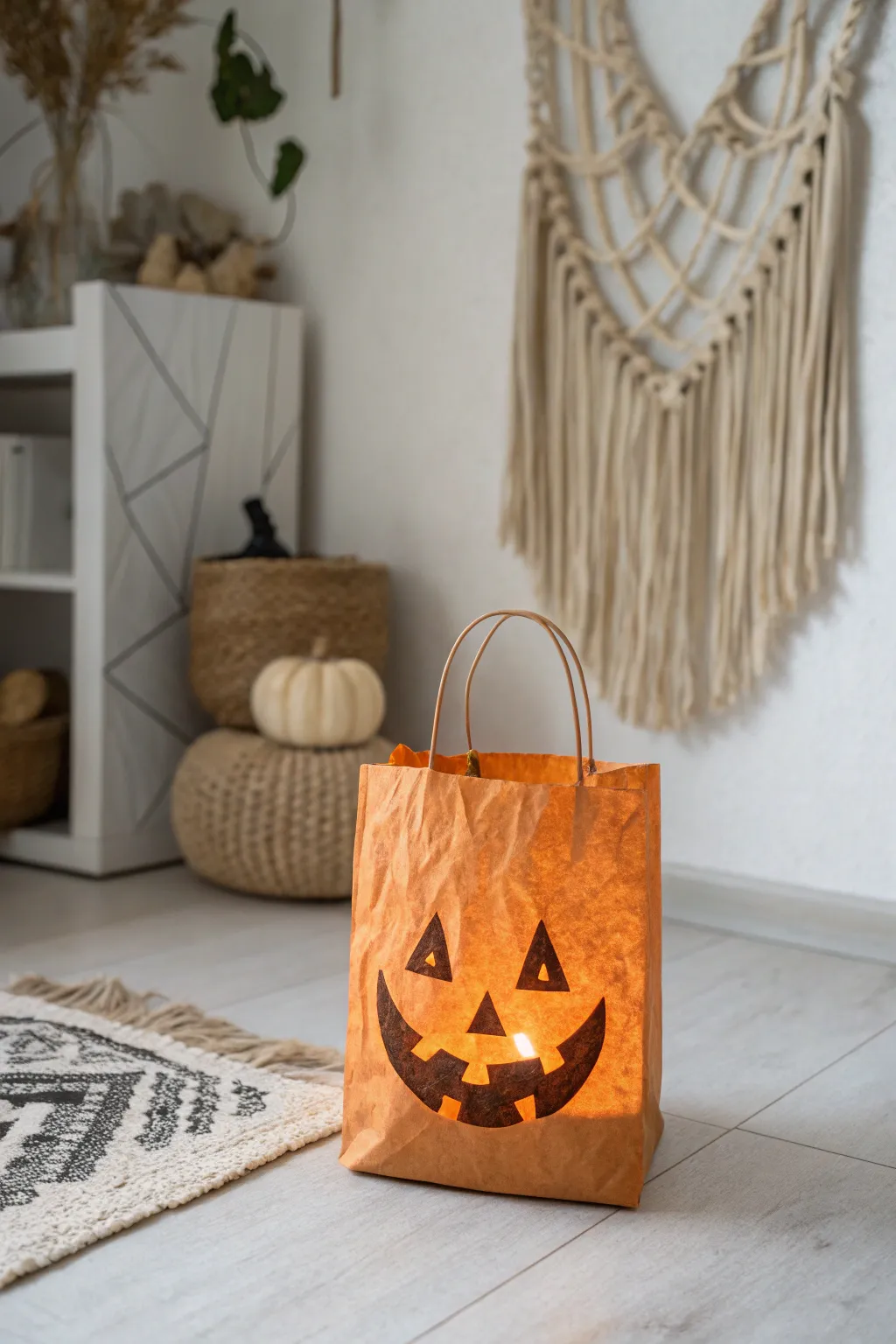 Illuminate your space with this charming DIY glowing jack-o'-lantern bag, blending minimalist elegance with festive flair.