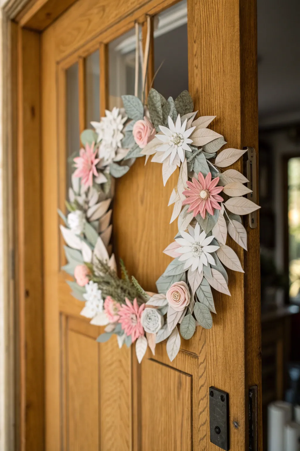 Welcome warmth with a touch of artistic simplicity: A handcrafted paper wreath to adorn your home.