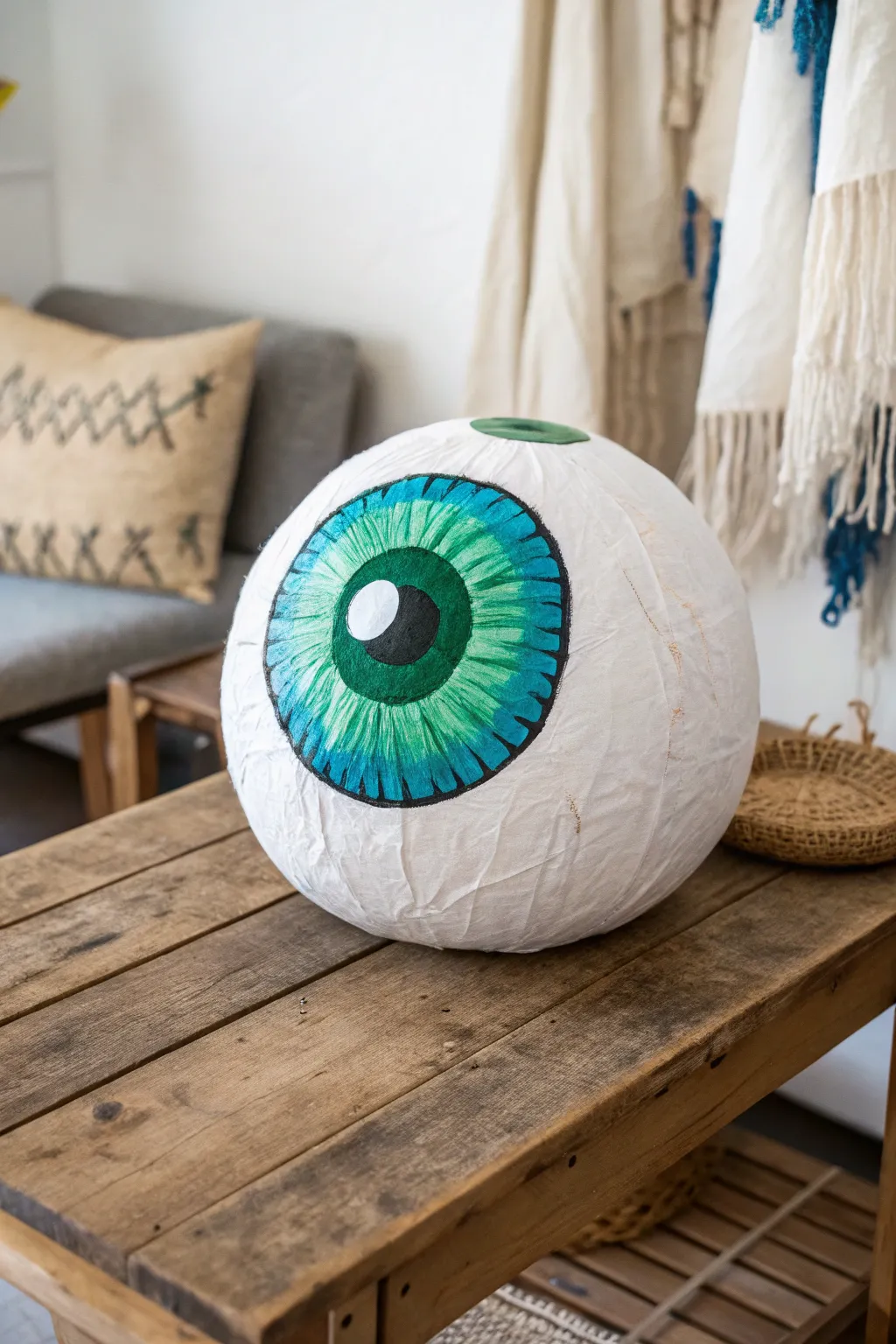 Add an unexpected twist to your Halloween decor with handcrafted giant eyeballs that mesmerize with vibrant colors and simple elegance.