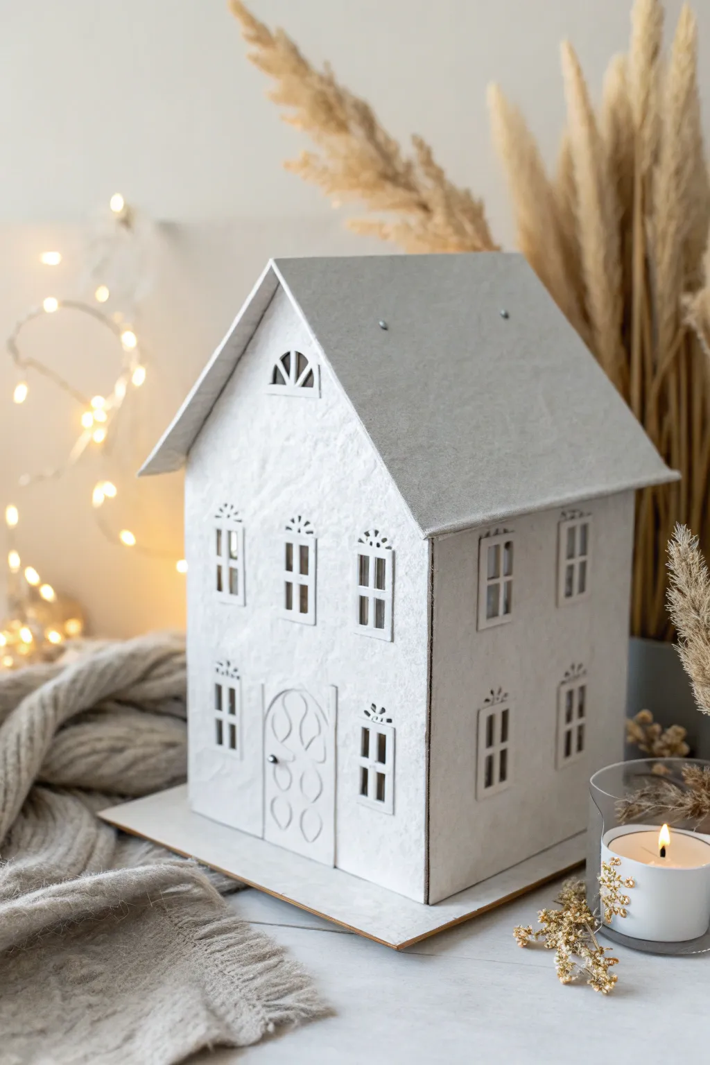Discover the elegance of minimalist design with this handcrafted paper mache house, where simplicity meets sophistication.