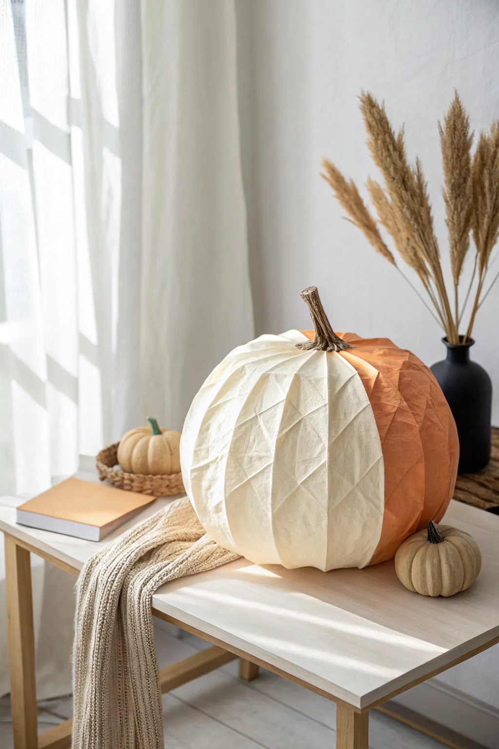 Elevate your decor with a stunning giant paper pumpkin, blending minimalist elegance with a touch of Boho charm.