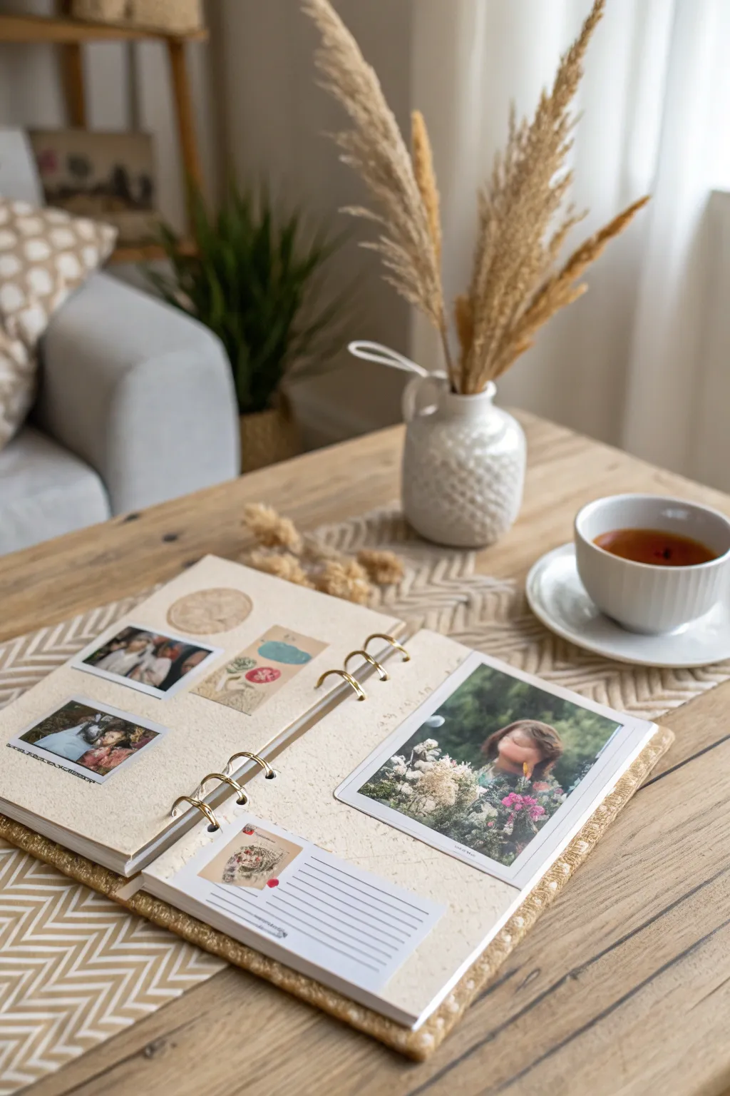 Relive cherished memories with a beautifully crafted scrapbook – a perfect blend of simplicity and natural elegance.