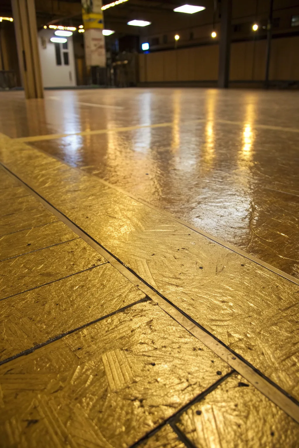 Transform your space with the radiant allure of metallic gold flooring.