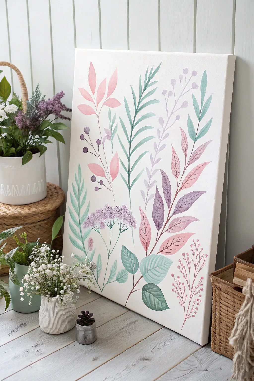 Embrace nature's gentle touch with pastel botanical art that breathes life into any space.