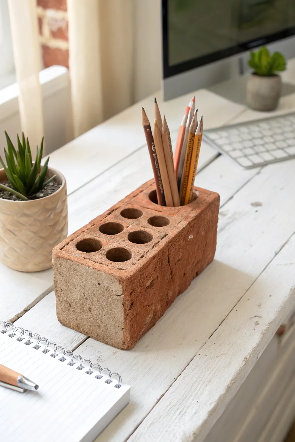 Transform your workspace with a unique industrial touch: a brick pencil holder that blends edgy style with minimalist charm.