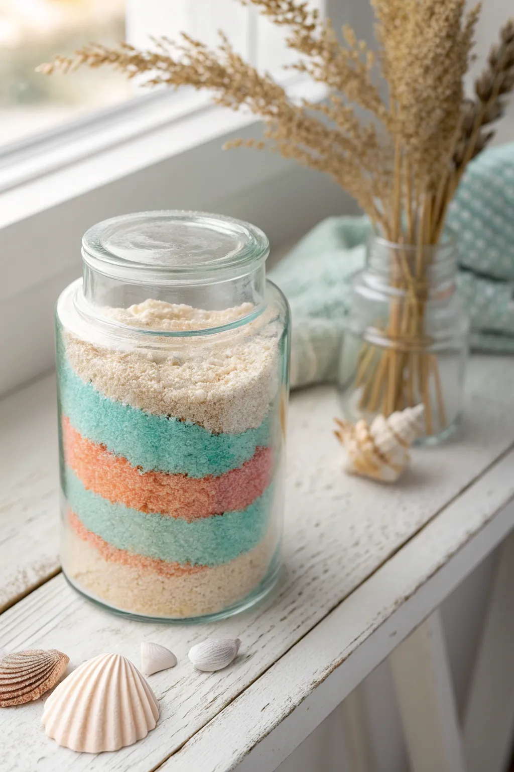 Bring a beachy escape to your home with this serene sand art jar.