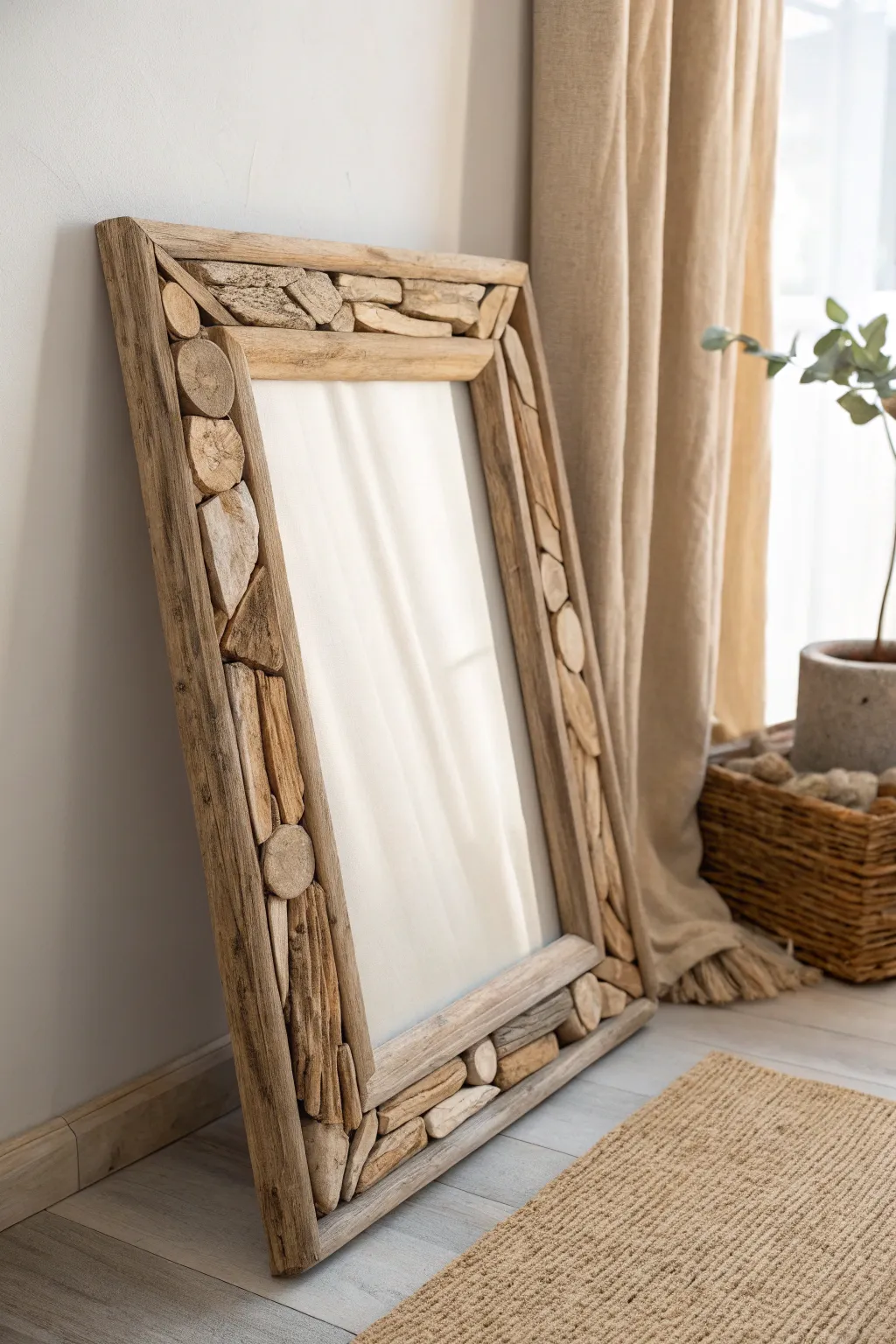 Upcycle with Nature: Transform thrifted frames into rustic treasures with driftwood details.