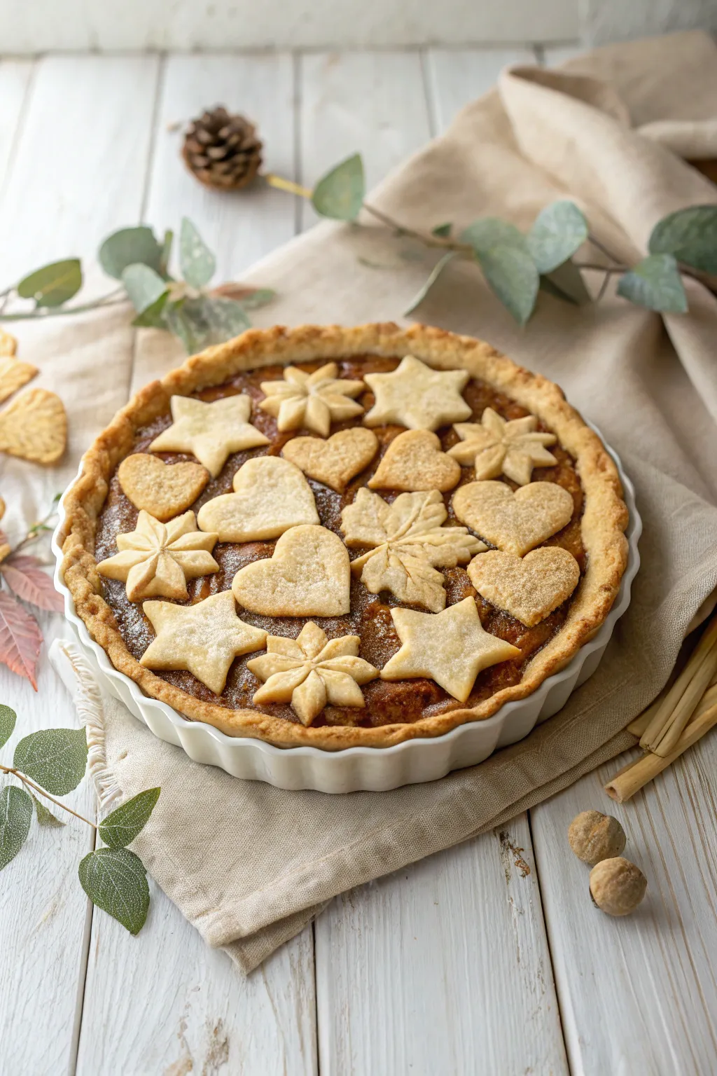 Elevate your pie with charming cookie cutter toppings for a touch of elegance and simplicity.