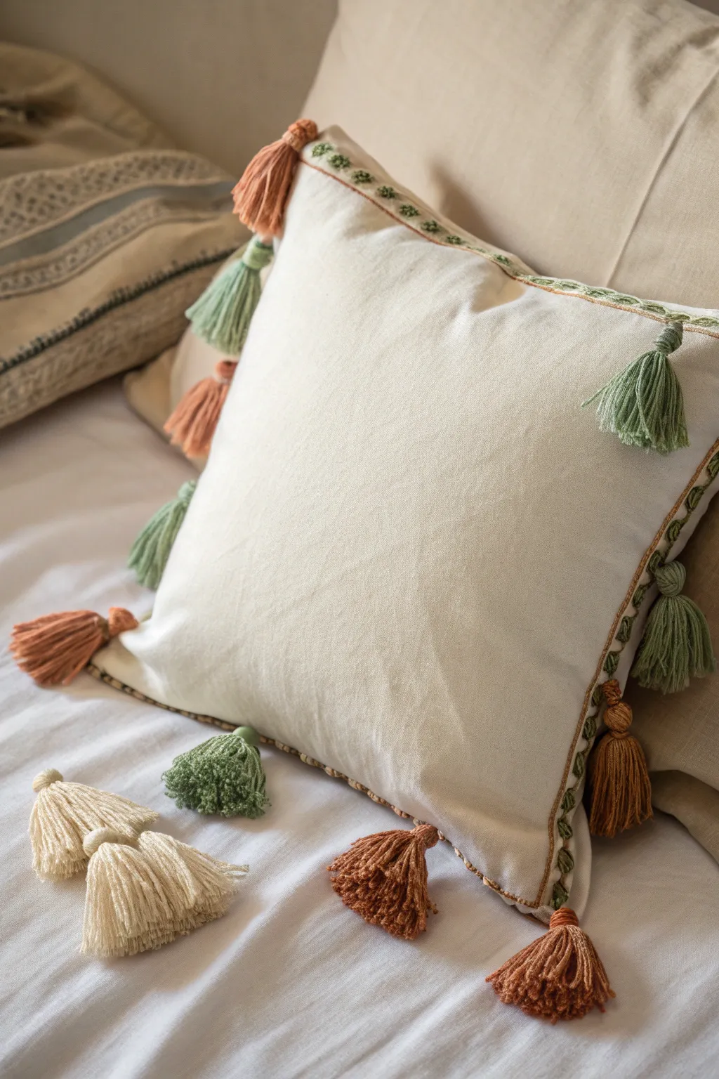 Elevate your space with the boho-chic charm of tassel-accent pillows.