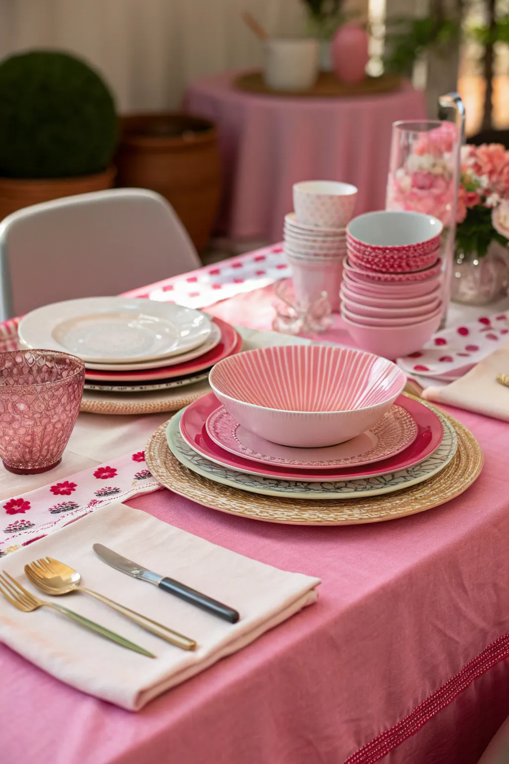 Layered elegance with plates and utensils.
