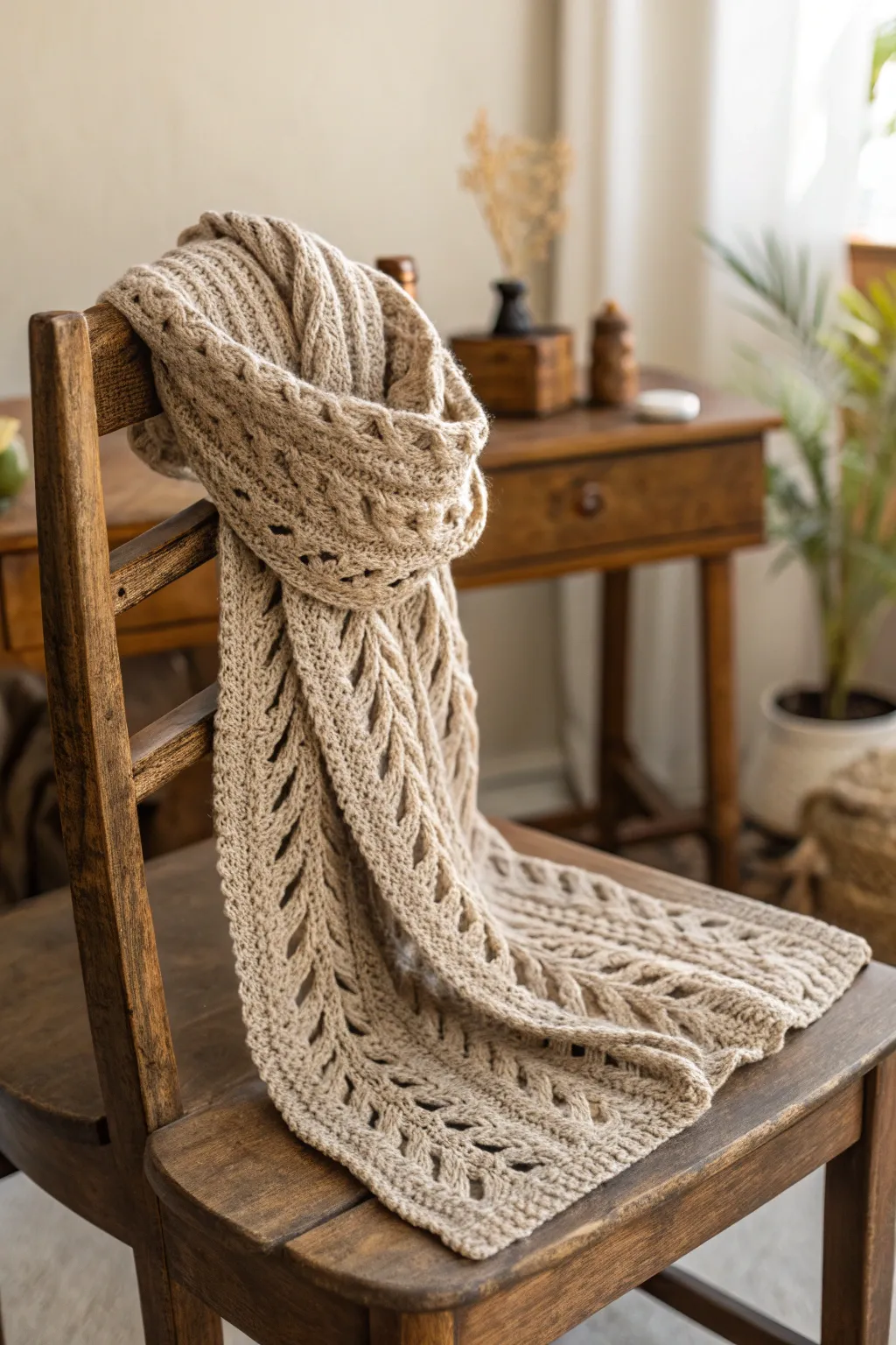Wrap yourself in warmth and style with this artisan-crafted knit scarf, perfect for the cooler months.
