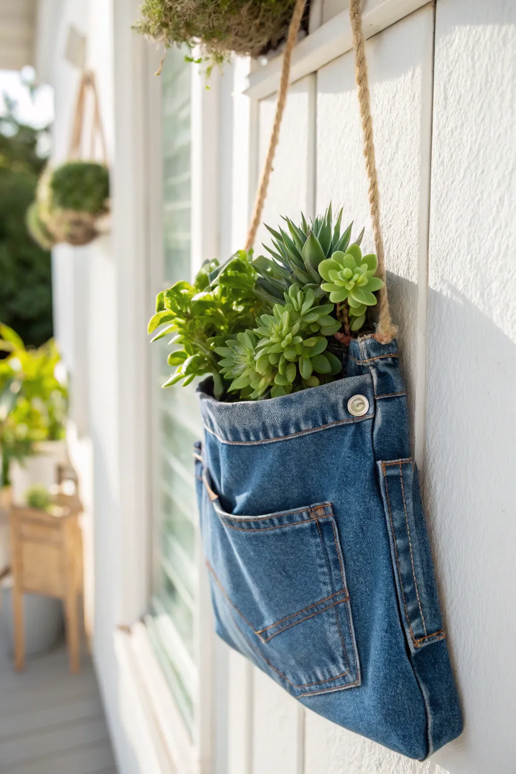 Breathe new life into old jeans with these charming pocket planters, perfect for a minimalist boho touch.