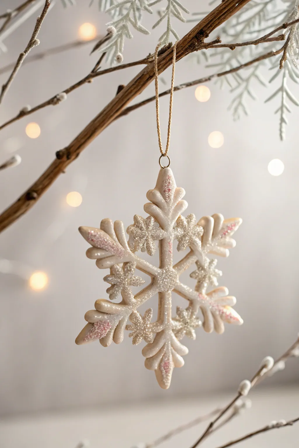 Add a touch of festive sparkle with handcrafted glittery snowflake ornaments this Christmas.