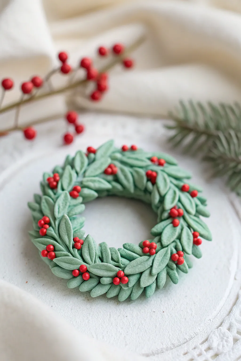 Capture the essence of Christmas with handcrafted charm - a miniature wreath perfect for your tree or as a gift.