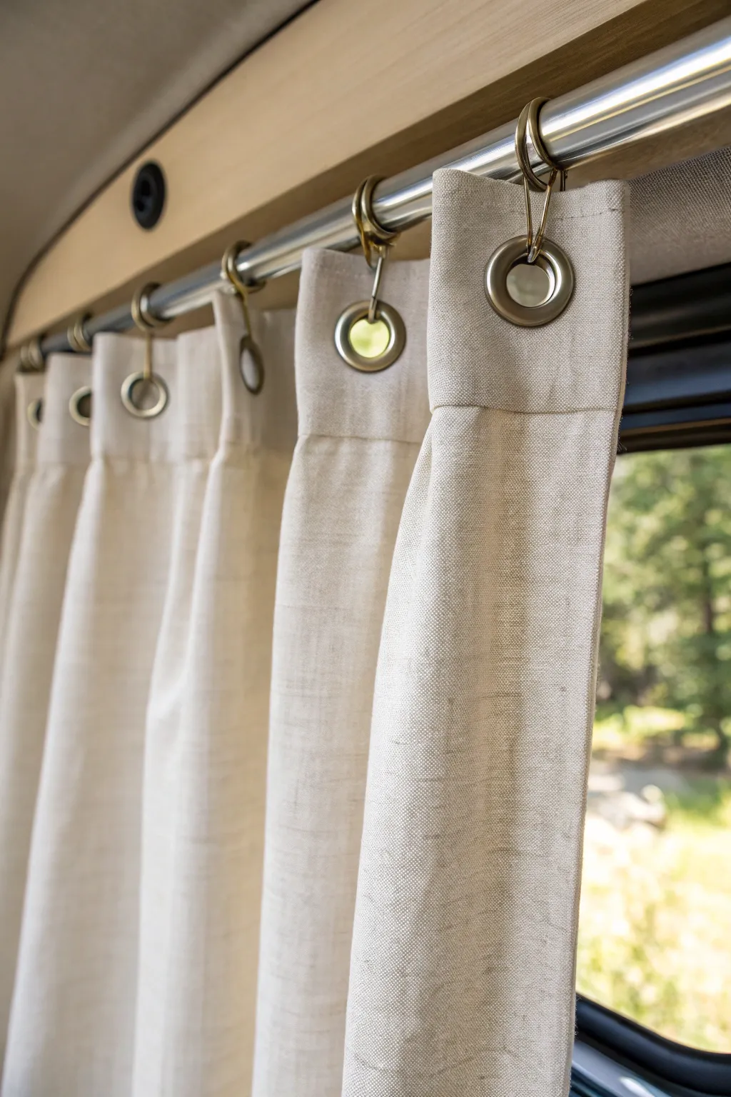 Upgrade your camper with chic grommet curtains for a touch of elegance on the road.