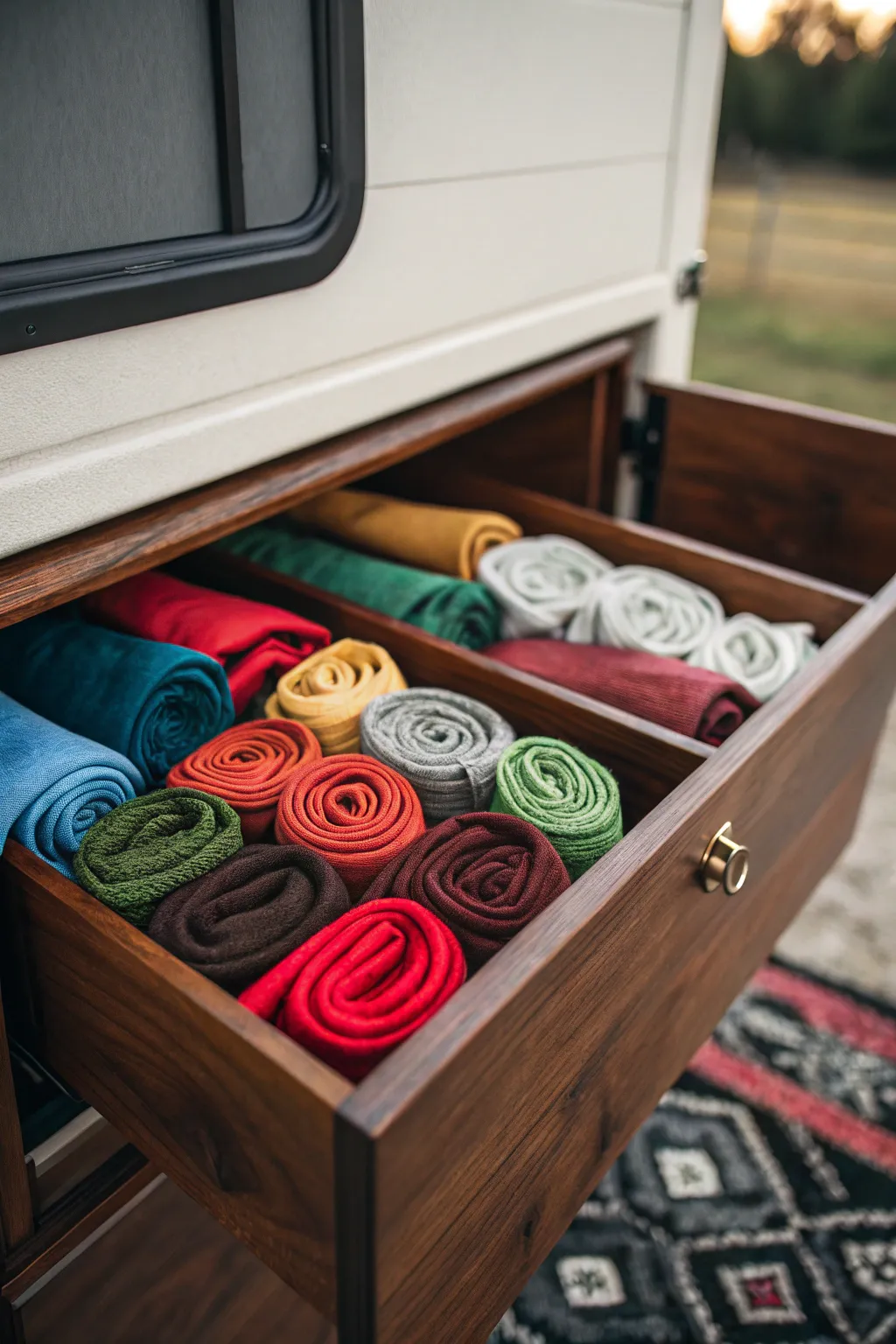Maximize your space with style: Roll your clothes for a seamless camping experience.