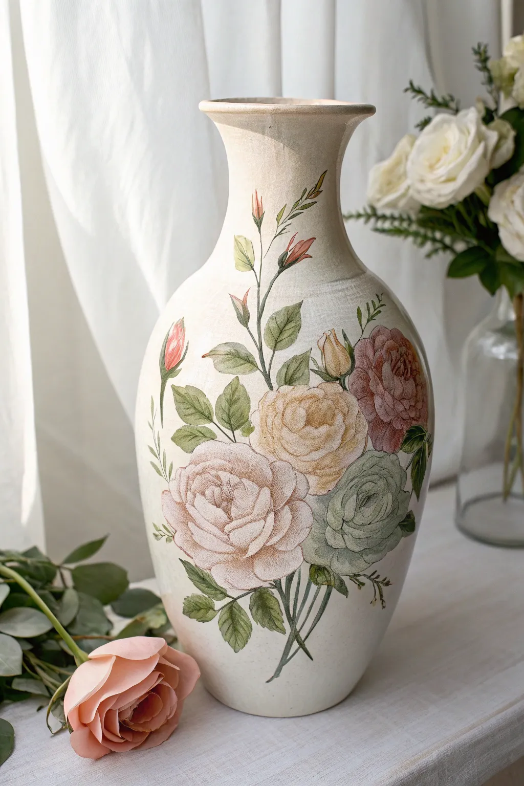Embrace vintage romance with hand-painted floral elegance.