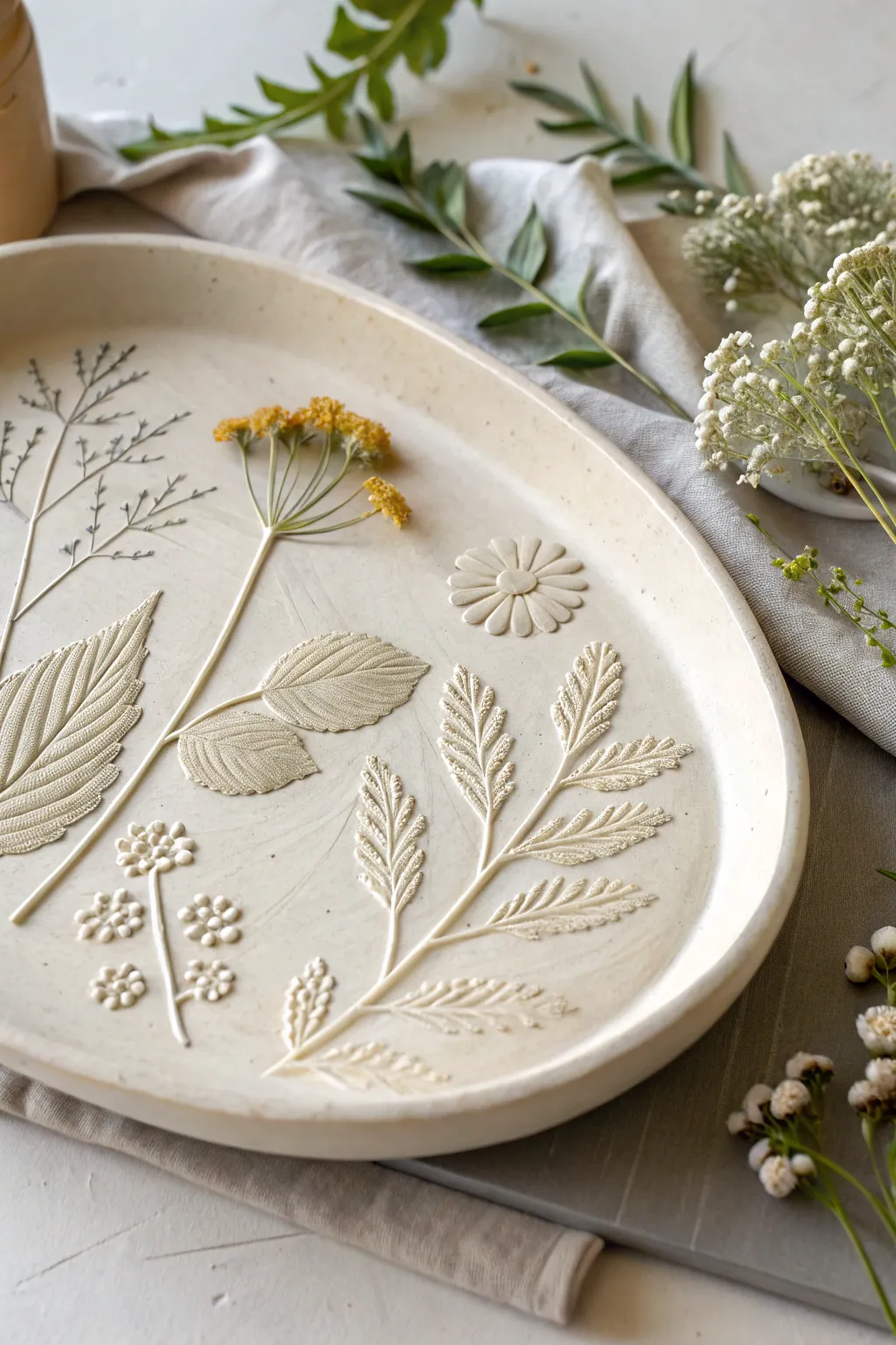 Elevate your table setting with the natural elegance of botanical impressions.