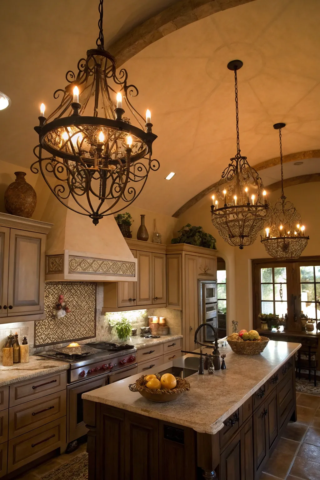 Wrought iron lighting offers both functionality and rustic elegance.