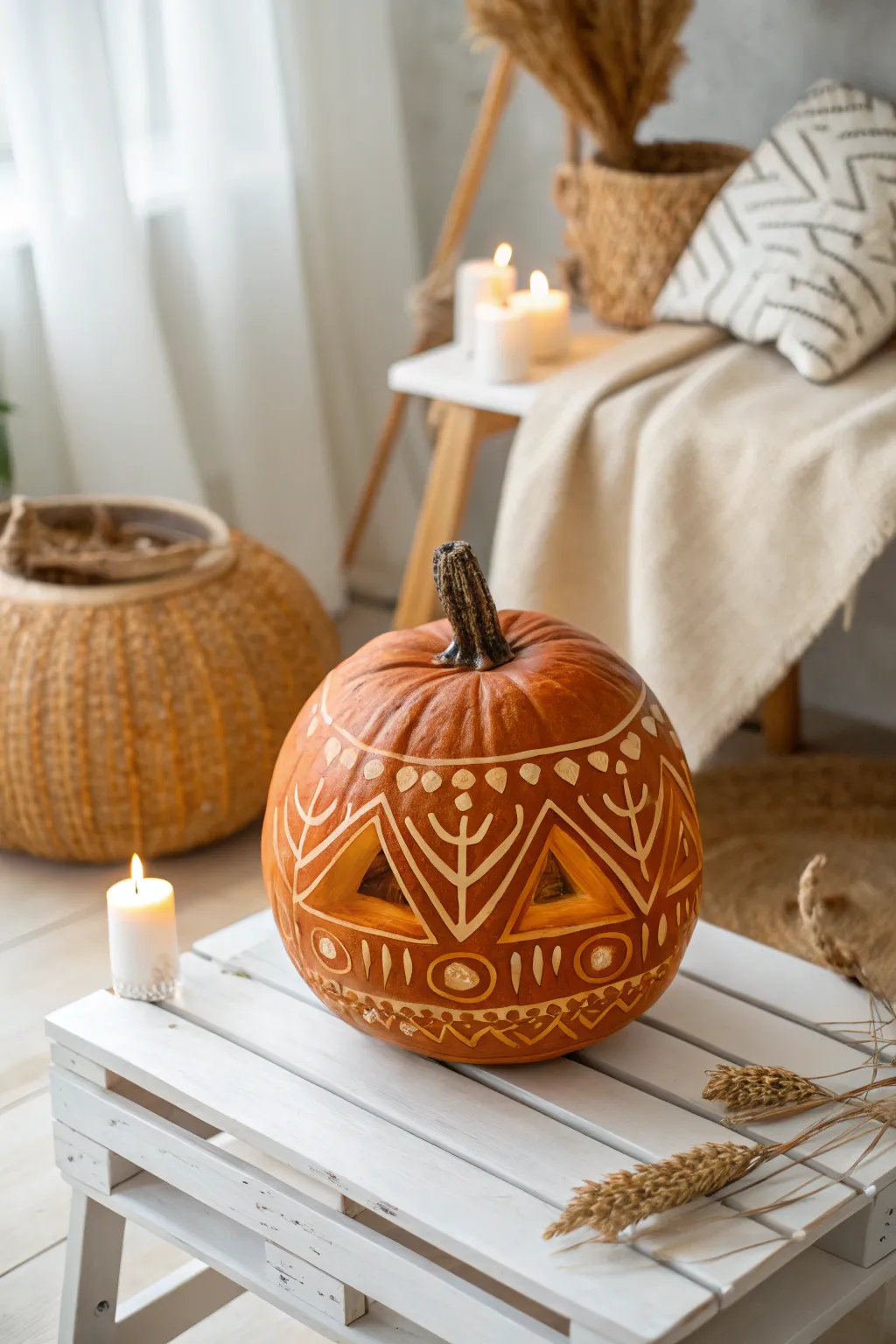 Elevate your autumn decor with a chic, minimalist jack-o'-lantern that embodies simplicity and elegance.