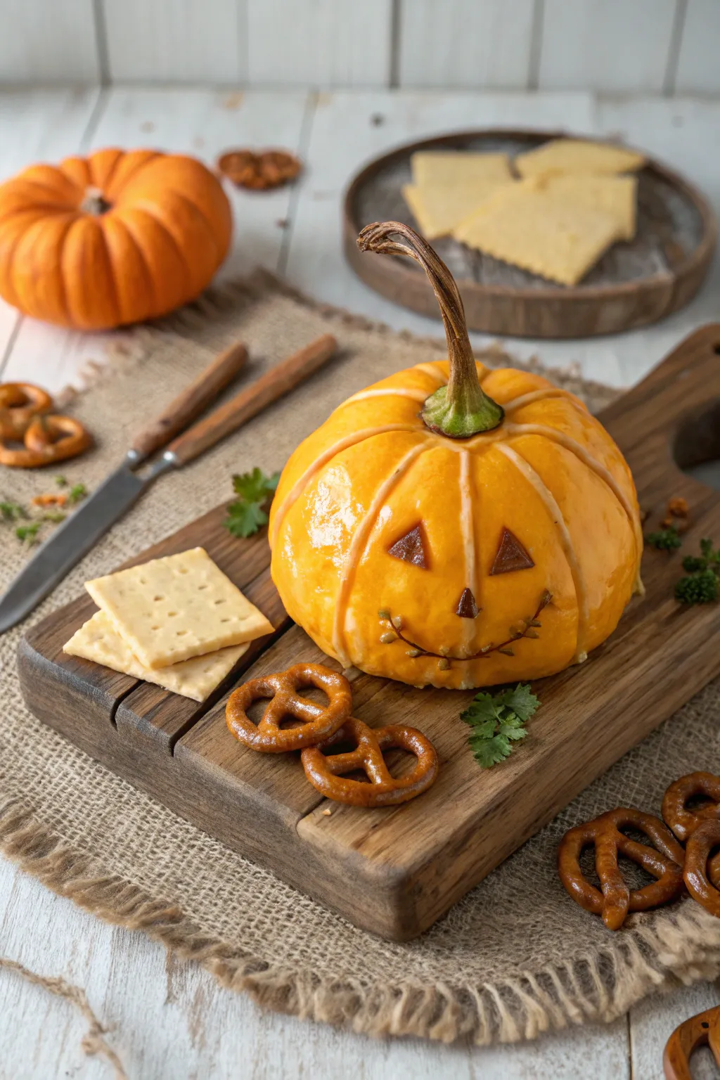 A savory pumpkin-shaped cheese ball that is perfect for any gathering.