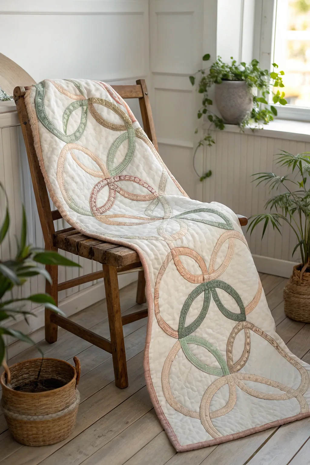 Celebrate eternal love with a timeless Double Wedding Ring quilt—where tradition meets minimalist elegance.