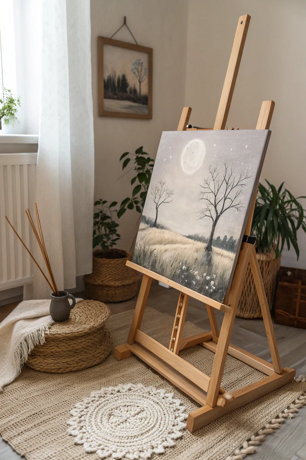 Capture the serenity of a moonlit landscape; where simplicity meets natural beauty.