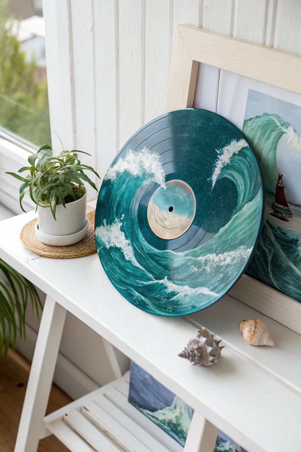 Bring the calming essence of the ocean into your home with this stunning wave-painted vinyl masterpiece.