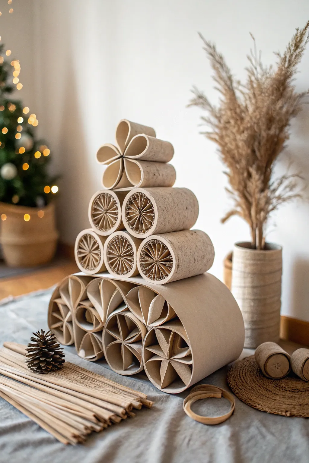 Transform ordinary into extraordinary with this minimalist paper roll art sculpture—where simplicity meets creativity.