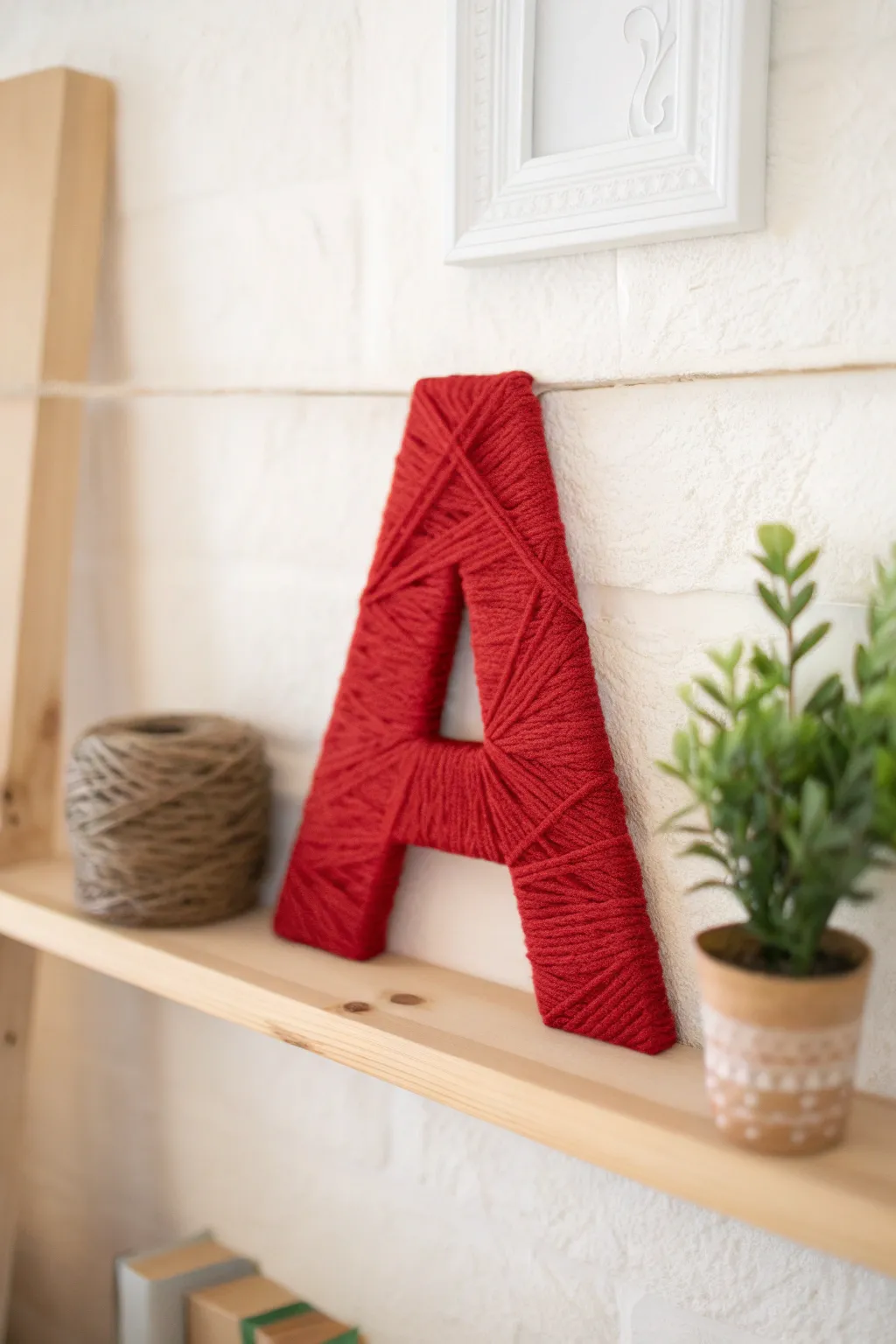 Add a personal touch to your space with cozy, handcrafted red yarn letters.