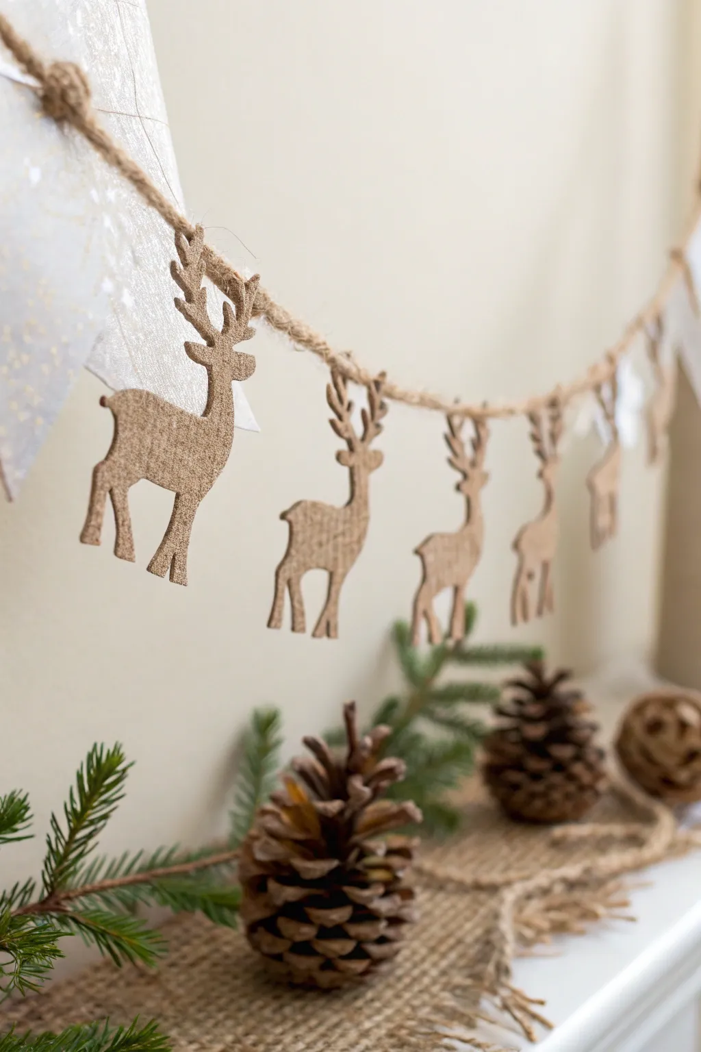 Add a touch of whimsical elegance to your home with a handcrafted reindeer garland.