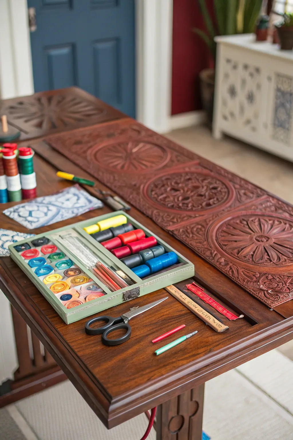 Craftsmanship Reimagined: A Bifold Door's Second Life as the Ultimate Craft Table.