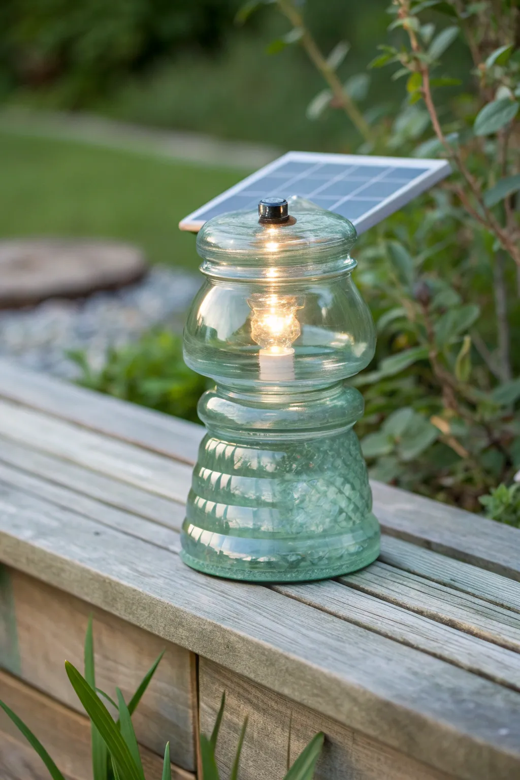 Illuminate your evenings with eco-friendly elegance: DIY solar lights crafted from repurposed glass insulators.