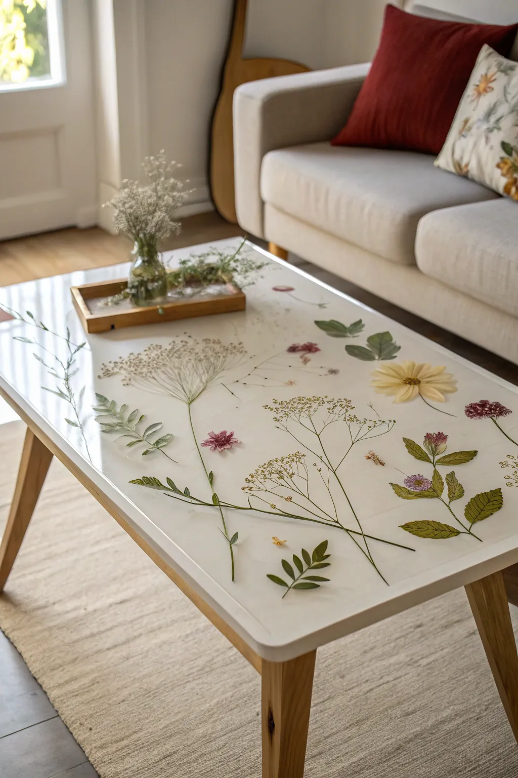 Celebrate nature's artistry with this stunning resin table, where wildflowers weave a story of beauty and simplicity.