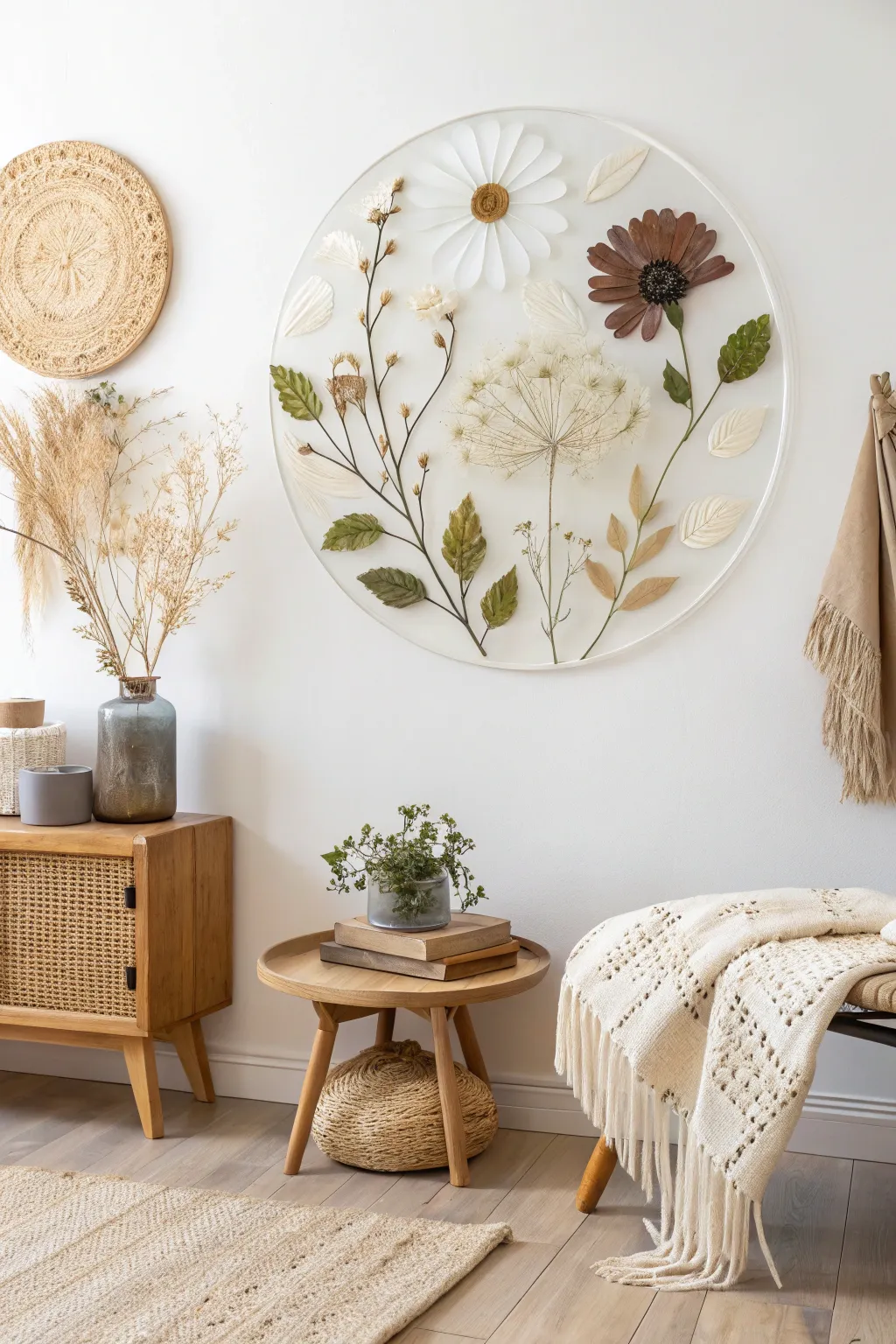 Ethereal beauty: floating botanicals captured in resin, a perfect blend of minimalism and nature.
