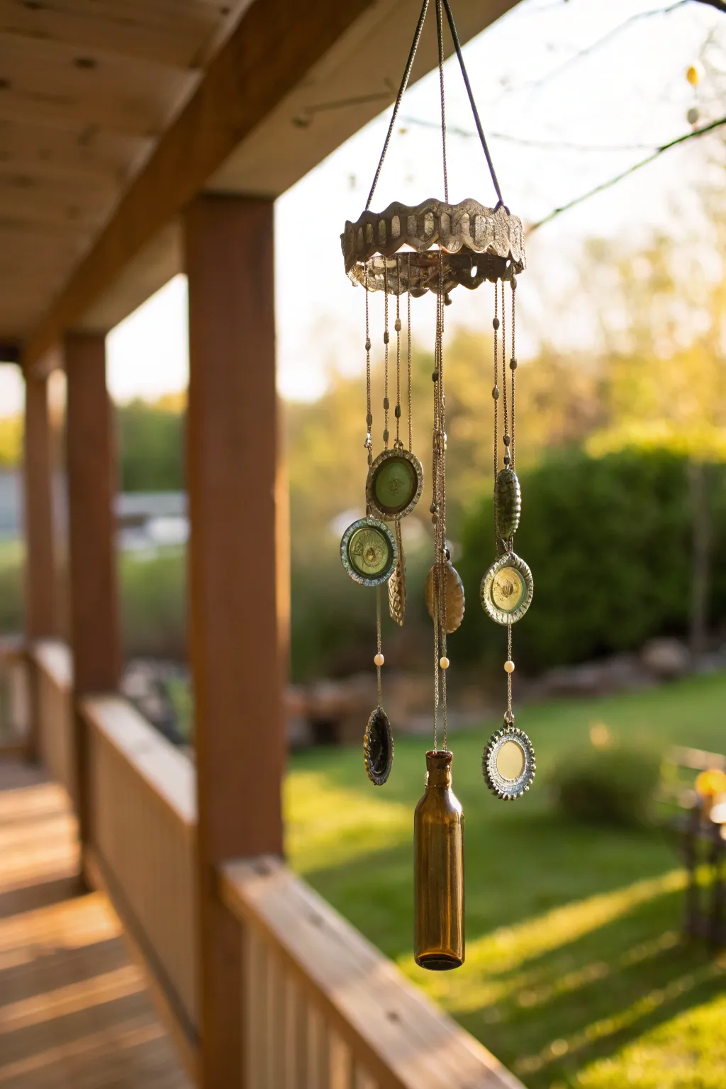 Crafted from the heart, these bottle top wind chimes bring enchanting melodies to your porch with every gentle breeze.