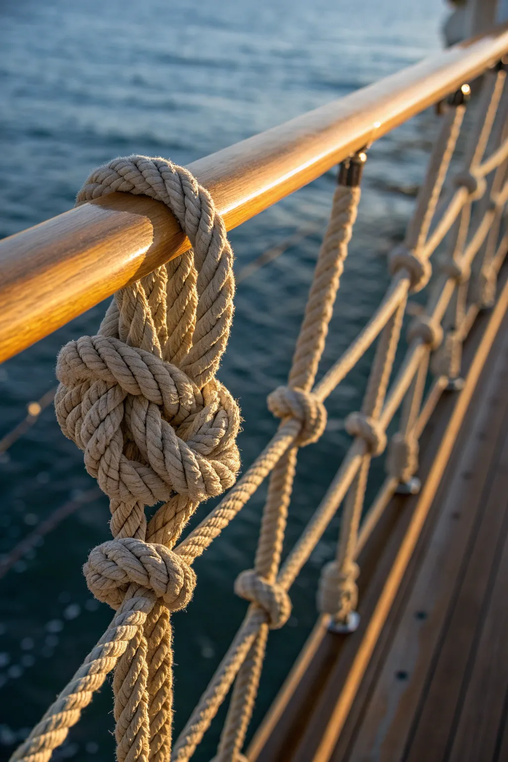 Elevate your outdoor space with nautical elegance through masterfully tied rope deck railings.