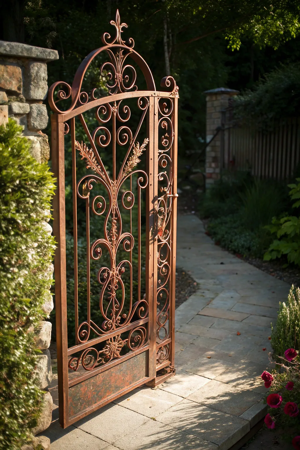 Step into timeless elegance with this vintage-inspired metal gate, where craftsmanship meets charm.