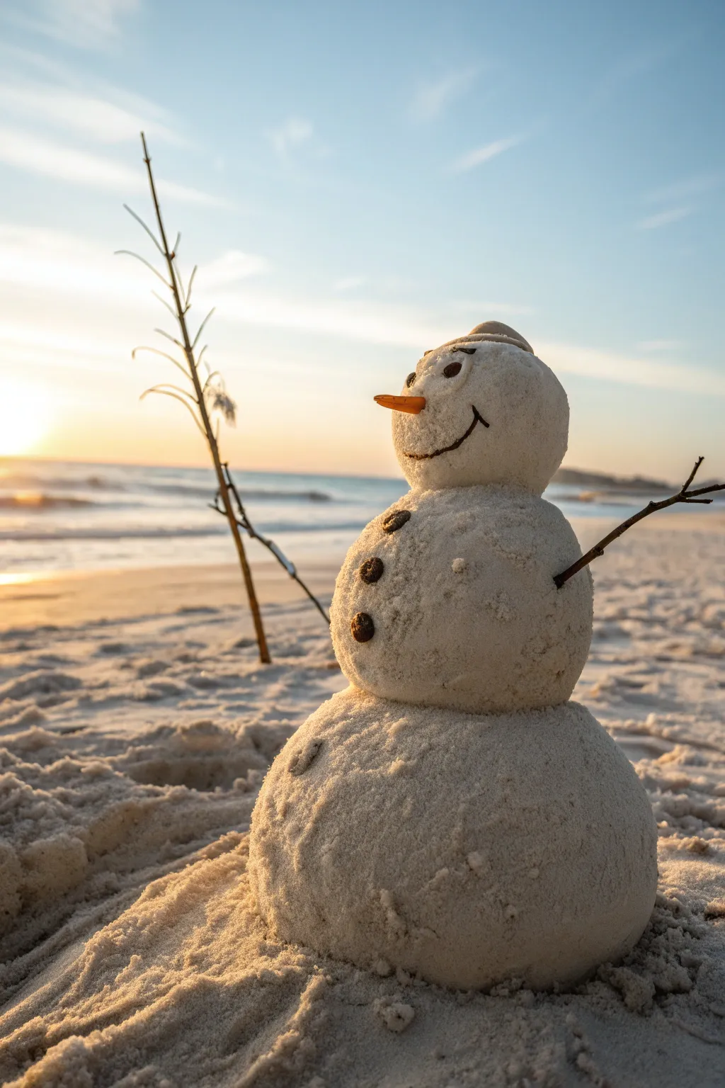 Bring festive cheer to your coastal retreat with a charming sand snowman – a perfect blend of simplicity and artistry.