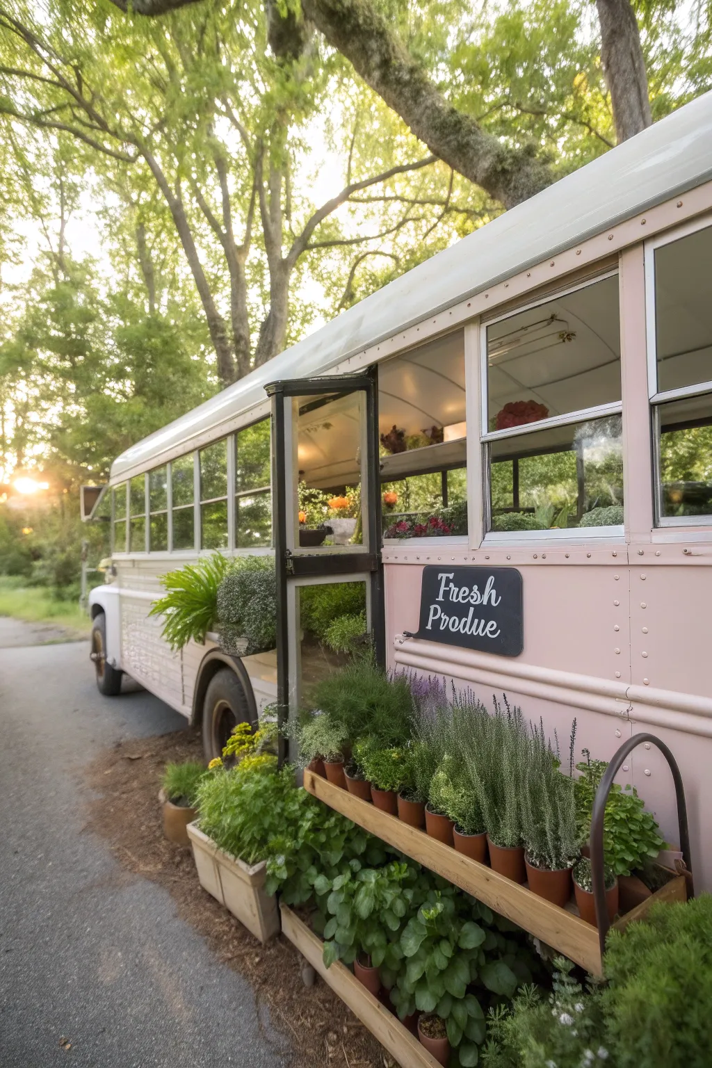 Discover the charm of a mobile market: where minimalist design meets nature's bounty. 🌿🚌 #GreenhouseOnWheels #FarmToCommunity