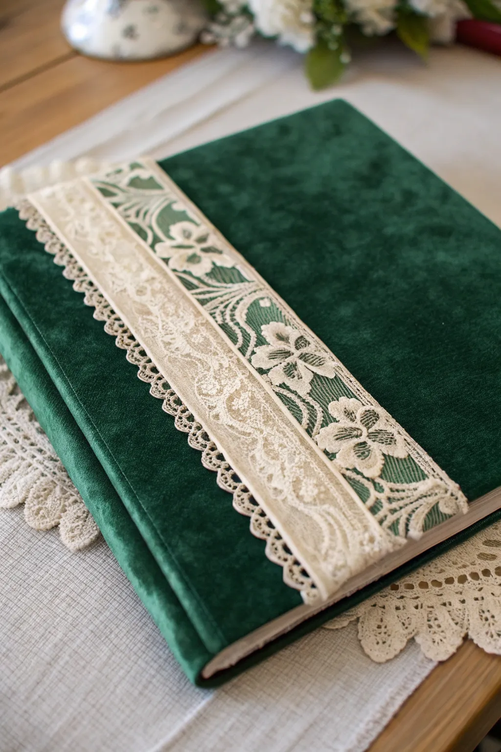 Elevate your wedding scrapbook with the luxurious contrast of velvet and lace. #CraftedElegance