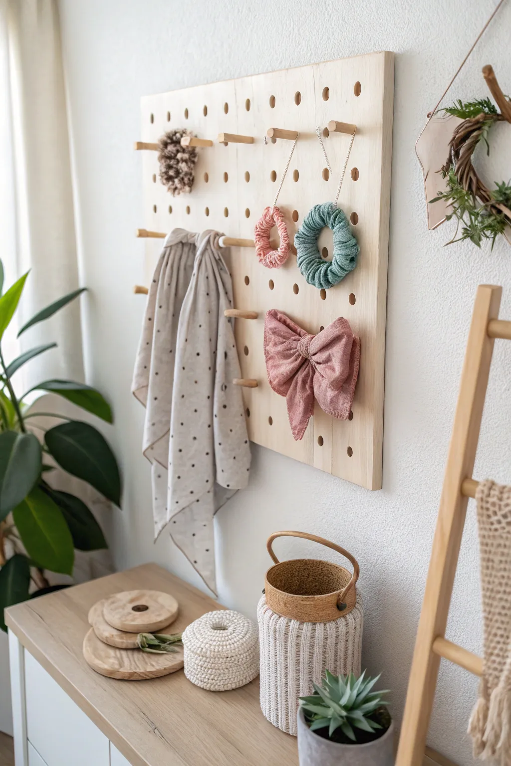 Organize with style! Discover the beauty of simplicity with this customizable pegboard scrunchie holder.
