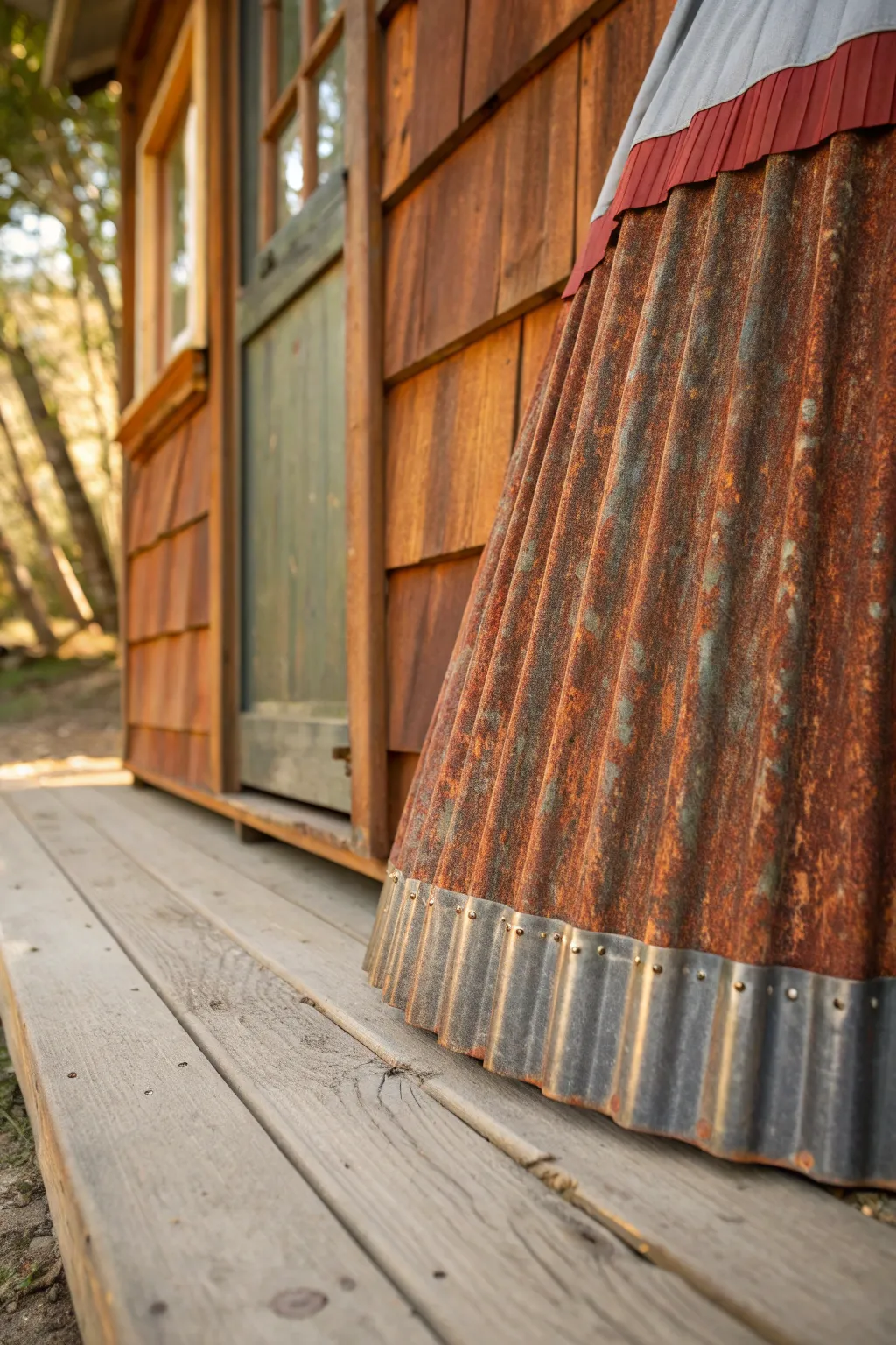 Elevate your shed’s style with the rugged charm of recycled metal.
