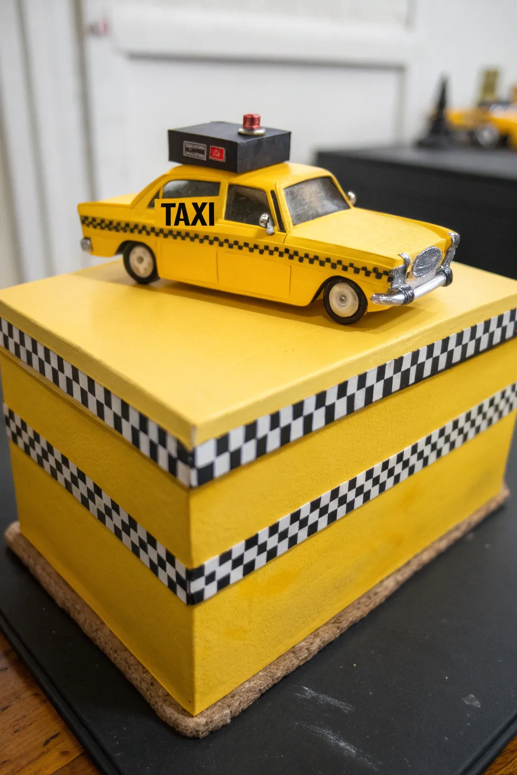 Rev up your creativity with this handcrafted taxi cab shoe box model—where craftsmanship meets bold design!