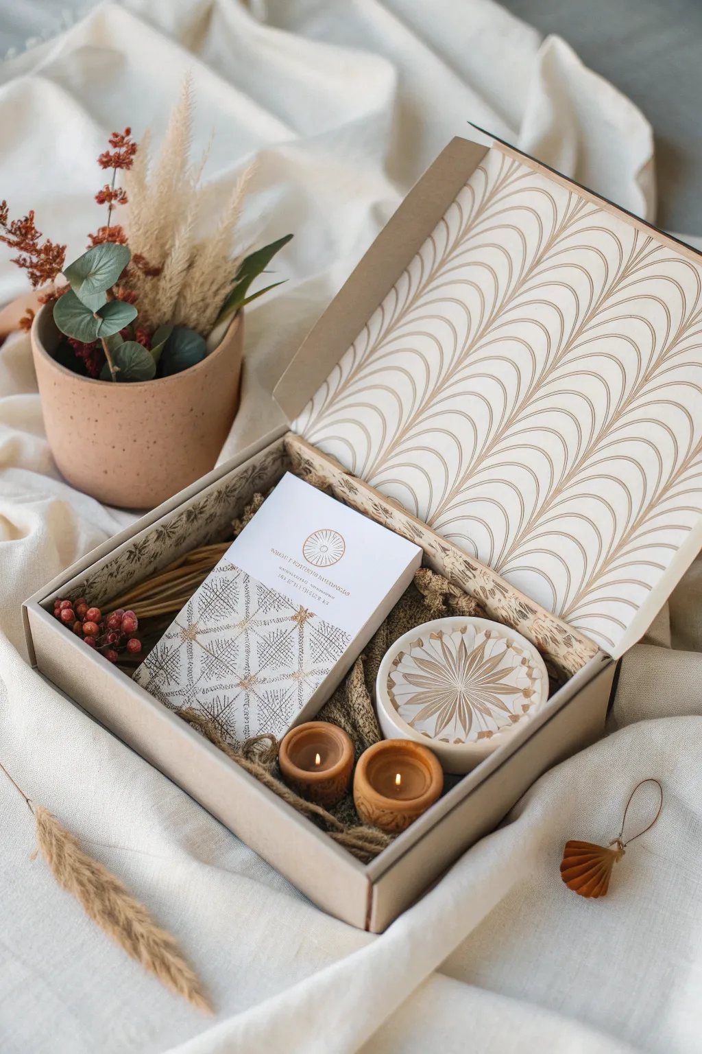 Create a serene and inviting shoebox ofrenda with minimalist elegance and a Boho touch. Perfect for adding a personal and handcrafted feel to your space. 🌿🕯️