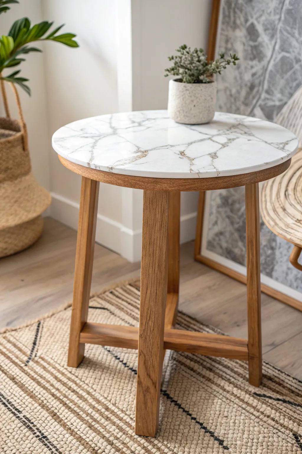 Elevate your space with this chic DIY faux marble side table—a perfect blend of elegance and simplicity.